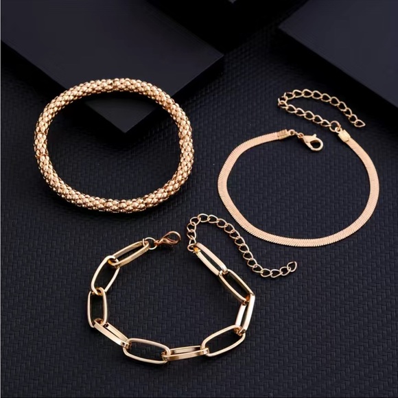 unbranded Jewelry - 3Pcs Thick Chain Link Bracelets Bangles Vintage Snake Chain Gold Bracelets